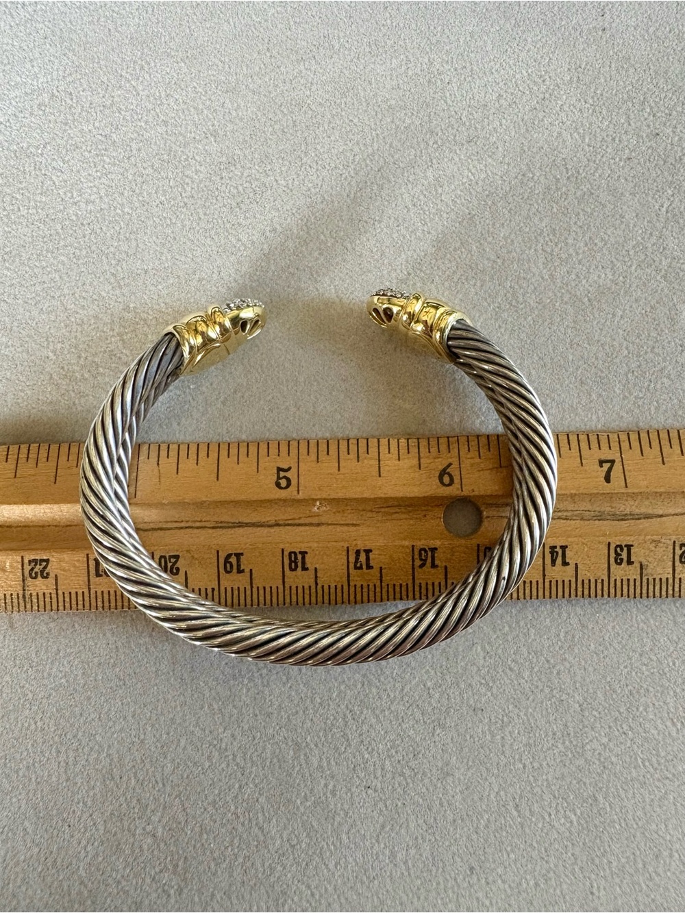 David Yurman Thoroughbred Cuff Bracelet Pave Diamond 18K Gold, Sterling Silver - Picture 9 of 11